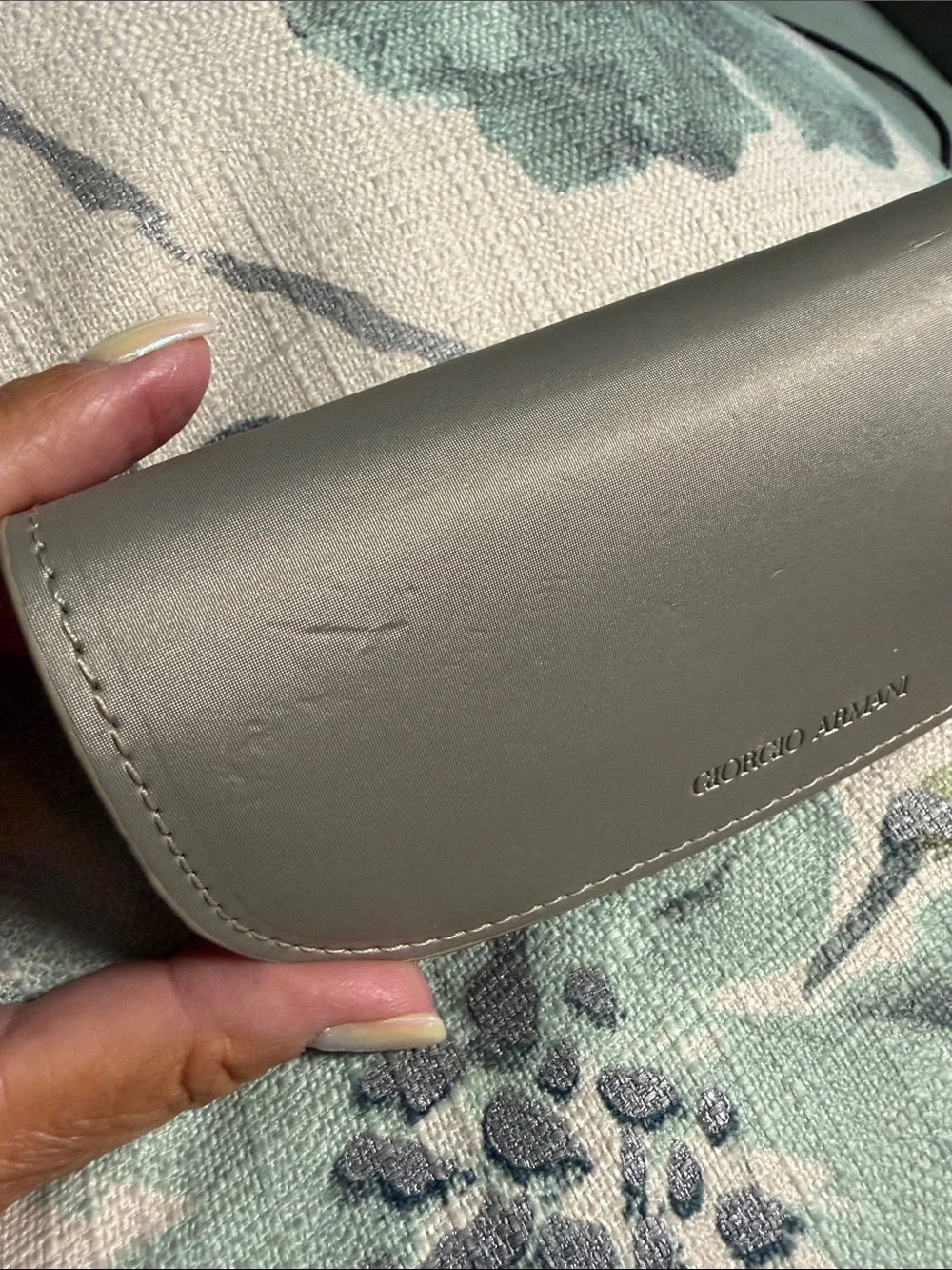 GIORGIO ARMANI SILVERY GRAY NYLON SUNGLASSES CASE & MATCHING DRAWSTRING POUCH